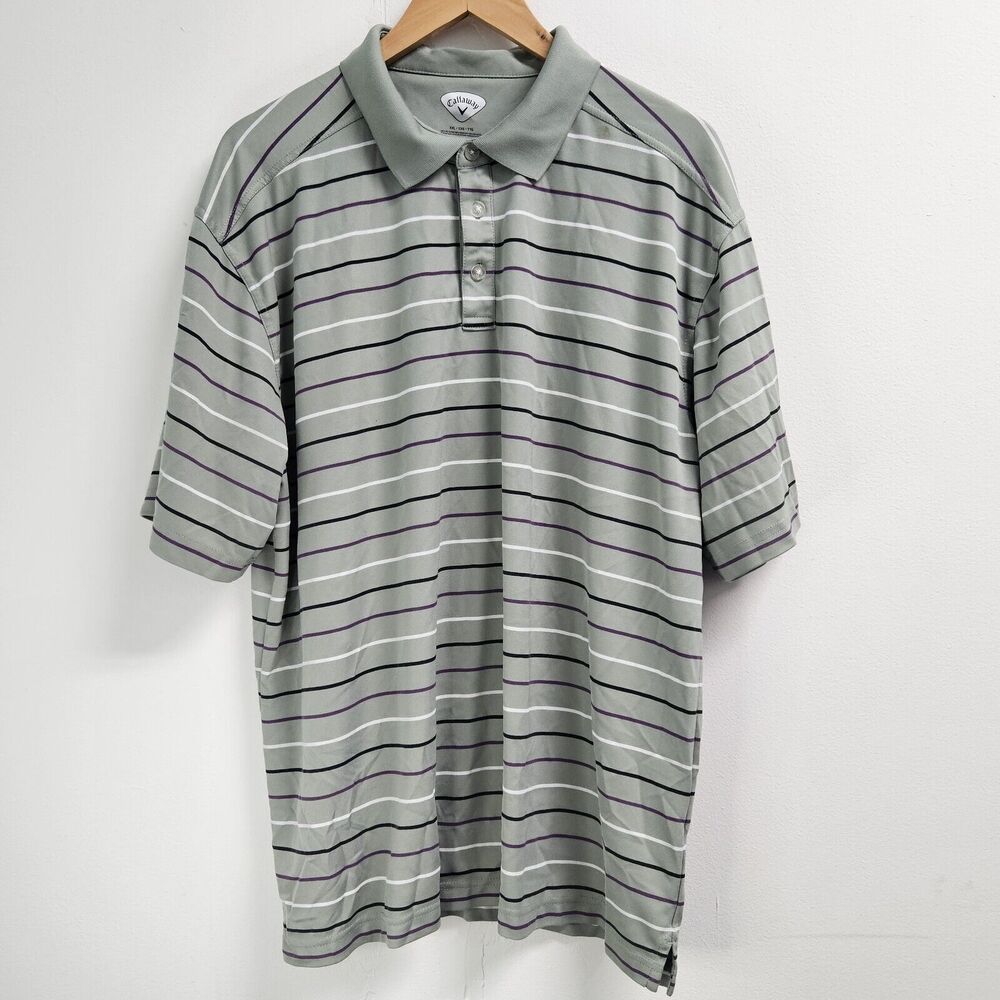 Callaway Polo Shirt Men's XXL Olive Green Striped Golf Shirt Outdoor Comfort